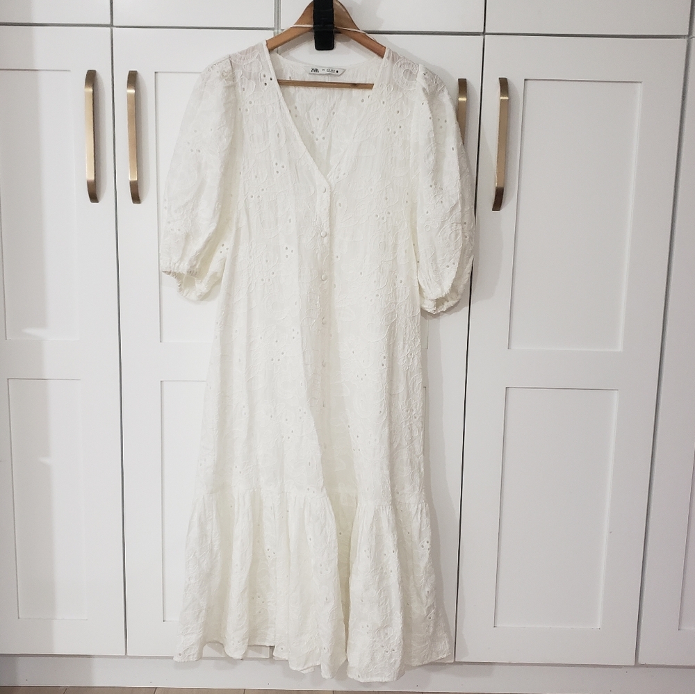 Zara Cream Eyelet Midi Dress